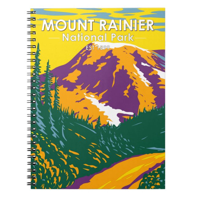 Montera Rainier nationalpark Washington Retro Anteckningsbok (Framsidan)