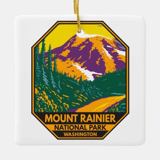 Montera Rainier nationalpark Washington Retro  Julgransprydnad Keramik (Framsida)