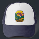 Montera Rainier nationalpark Washington Retro Keps<br><div class="desc">Montera Rainier-vektorteckningens design. Parken omges av dalar,  vattenfall och subalpina ängar.</div>