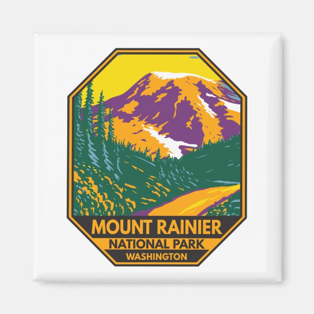 Montera Rainier nationalpark Washington Retro Magnet (Framsidan)