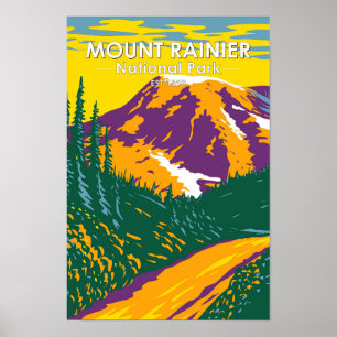 Montera Rainier nationalpark Washington Retro Poster
