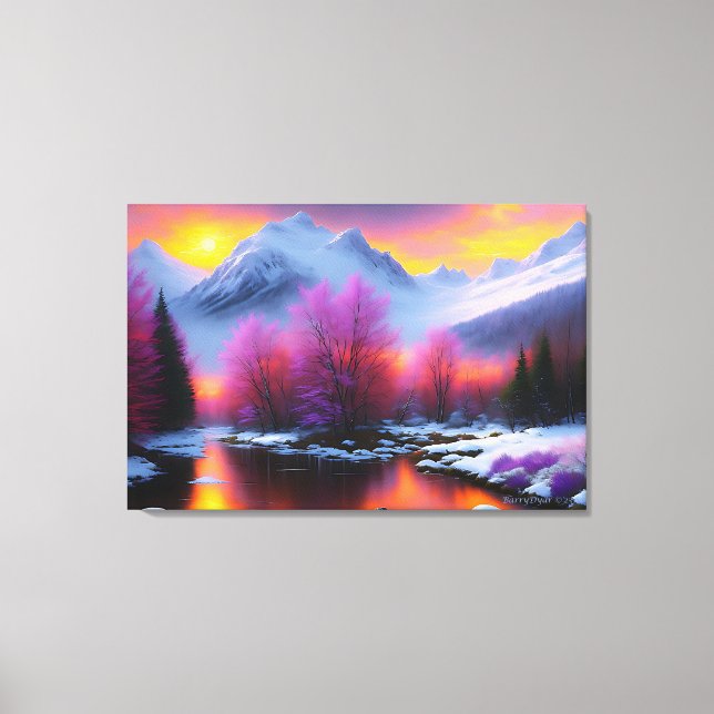"Montera solnedgång", av BarryDyar ©, scenvy ligga Canvastryck (Framsida)