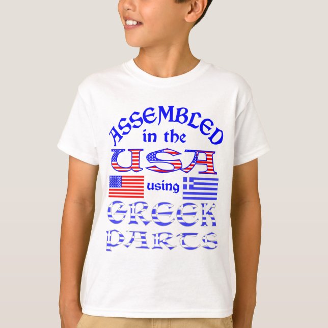 Monterad i USA med hjälp av Grekiska Parts Boy's T Shirt (Framsida)