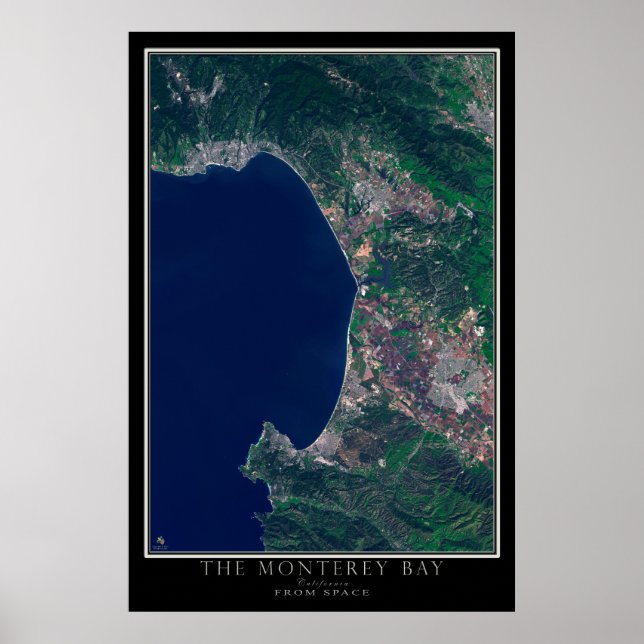 Monterey Bay California Satellite Poster Karta (Framsidan)