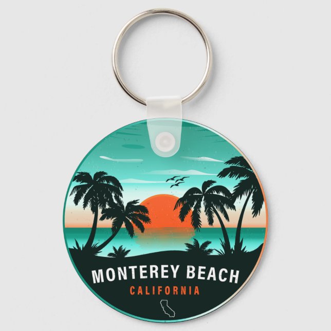 Monterey Beach California Retro Sunset Souvenirs Nyckelring (Framsida)