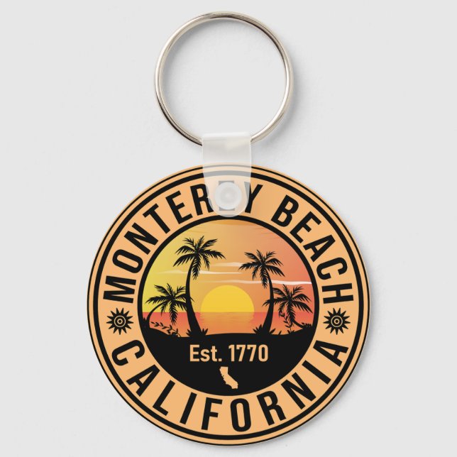 Monterey Beach California Retro Sunset Souvenirs Nyckelring (Framsida)