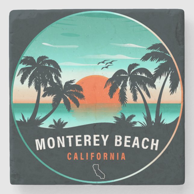 Monterey Beach California Retro Sunset Souvenirs Stenunderlägg (Framsidan)