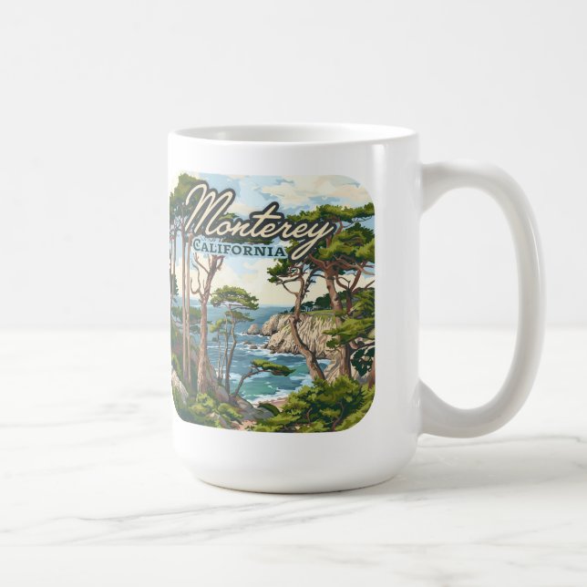 Monterey California Cypress Träd Ocean Kusten Kaffemugg (Höger)
