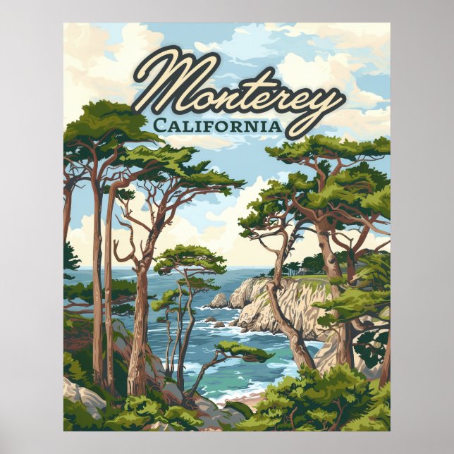 Monterey California Cypress Träd Ocean Kusten Poster (Framsidan)