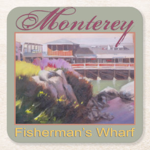 Monterey Fishermans Wharf Scenia California Kusten Underlägg Papper Kvadrat