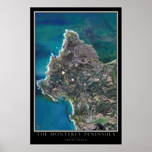 Monterey Peninsula of California Satellite Karta Poster
