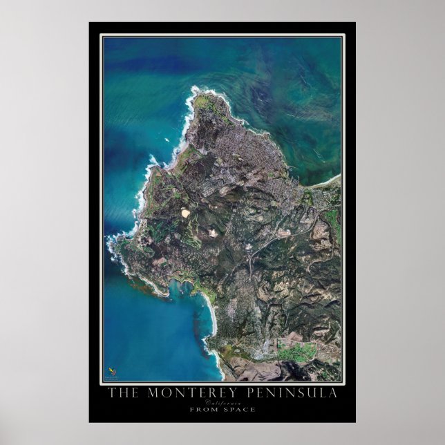 Monterey Peninsula of California Satellite Karta Poster (Framsidan)