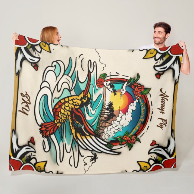 Monterey Tattoo Design: En symbol - 60 x 80 tum Fleecefilt (På plats)
