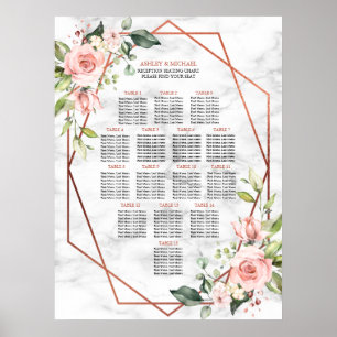 Montering av geometrisk Blommigt för marmor Rosa   Poster