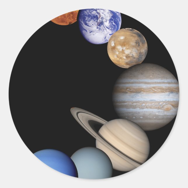 Montering av solsystem runt klistermärke (Framsida)