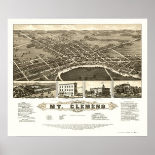 Montering Clemens, panorama- karta för MI - 1882 Poster