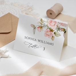 Monteringskort för rosa ros och Grönt Bröllop Bordsnummer