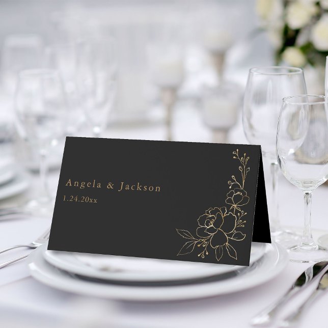 Monteringskort med Guld-Blommigt Vit och Guld - Sv Placeringskort (Skapare uppladdad)