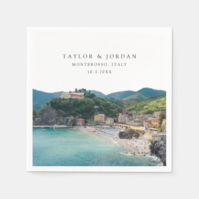 Monterosso Italien Bröllop Papper Cocktail Servett (Framsidan)