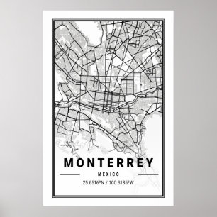 Monterrey Mexico Cities Travel City Karta Modern Poster