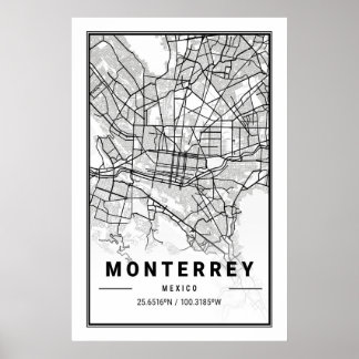 Monterrey Mexico Cities Travel City Karta Modern Poster