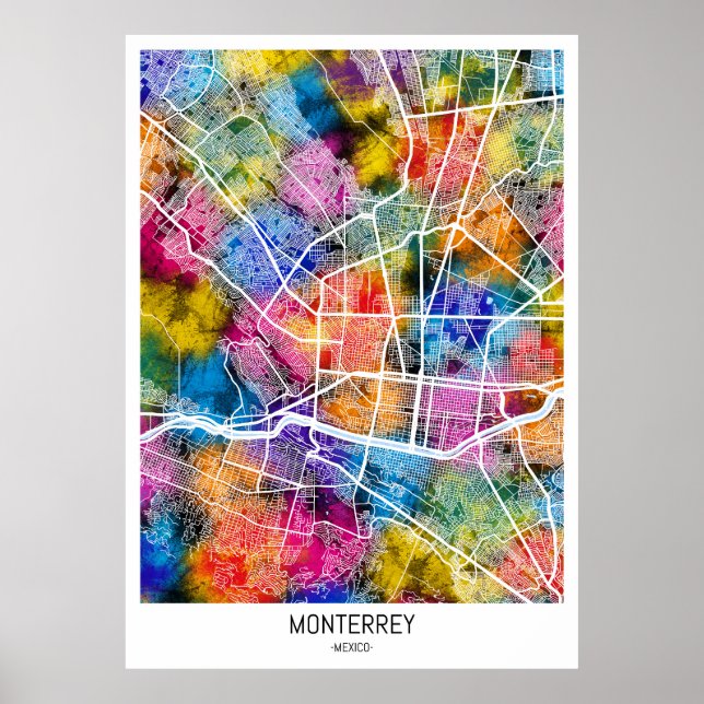 Monterrey Mexico City Karta Poster (Framsidan)