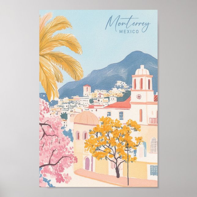 Monterrey Mexico Gouache Paint Illustration Travel Poster (Framsidan)