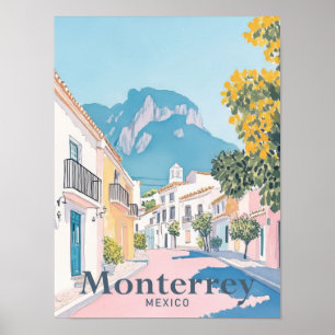 Monterrey Mexico Watercolor Travel Illustration Poster