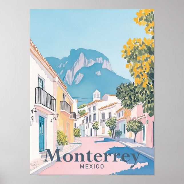 Monterrey Mexico Watercolor Travel Illustration Poster (Framsidan)