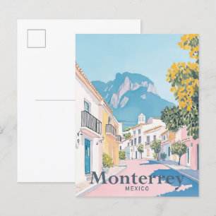 Monterrey Mexico Watercolor Travel Illustration Vykort
