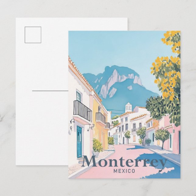 Monterrey Mexico Watercolor Travel Illustration Vykort (Fram/baksida)