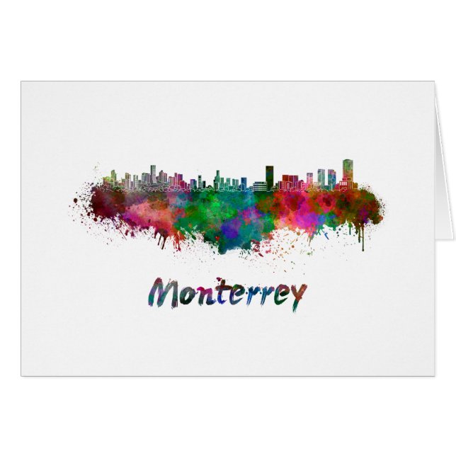 Monterrey skyline i vattenfärg hälsningskort (Framsidan Horizontal)
