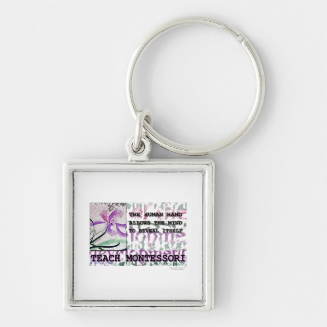 Montessori Iris Fyrkantig Silverfärgad Nyckelring (Framsidan)