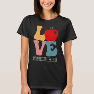 Montessori Lärare Kärlek Äpple Groovy Söt Tillbaka T Shirt