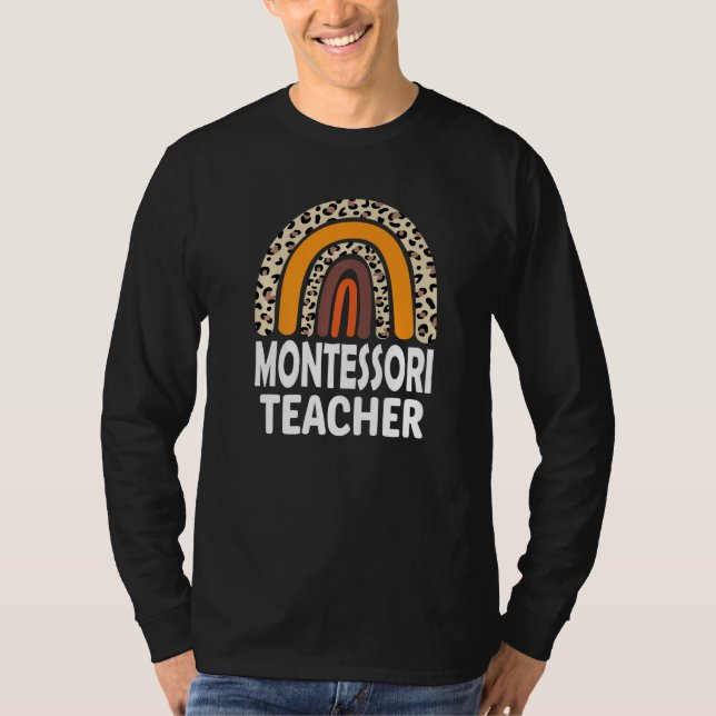 Montessori lärare Leopard Regnbåge Uppskattning Te T Shirt (Framsida)