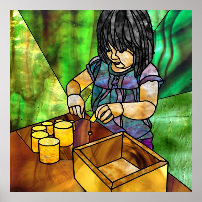 Montessori Sensorial: Gult Knobless Cylinders Poster (Framsidan)