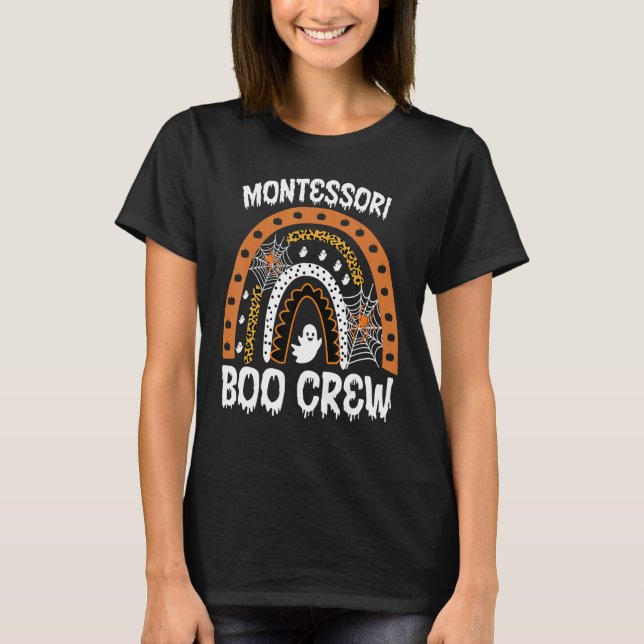 Montessori Teacher Halloween Boo Rainbow Leopard T Shirt (Framsida)