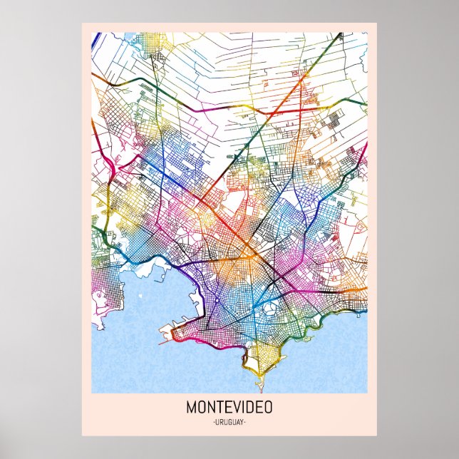Montevideo Uruguay stadsplan Poster (Framsidan)