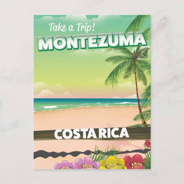 Montezuma Costa Rica strand reseinformation affisc Vykort (Framsida)