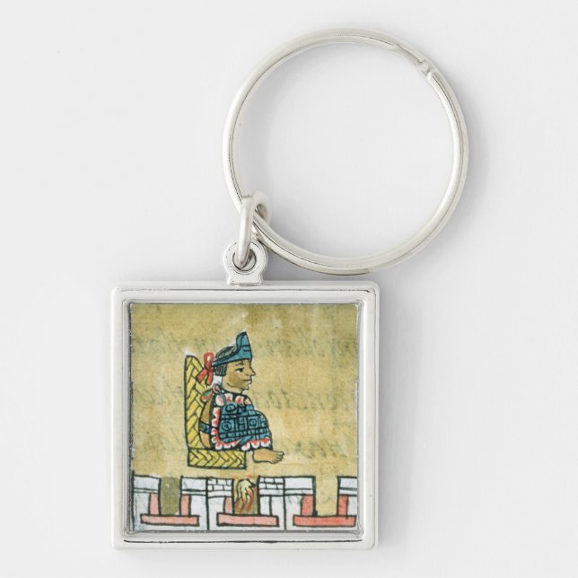 Montezuma II, från 'den Florentine Codex'en Fyrkantig Silverfärgad Nyckelring (Framsidan)