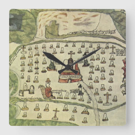 Montezumas Aztec Empire, Antique World Map, 1577 Fyrkantig Klocka