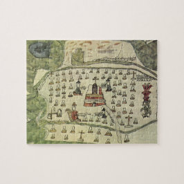 Montezumas Aztec Empire, Antique World Map, 1577 Pussel