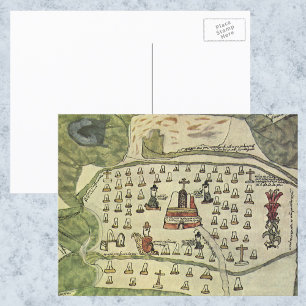 Montezumas Aztec Empire, Antique World Map, 1577 Vykort