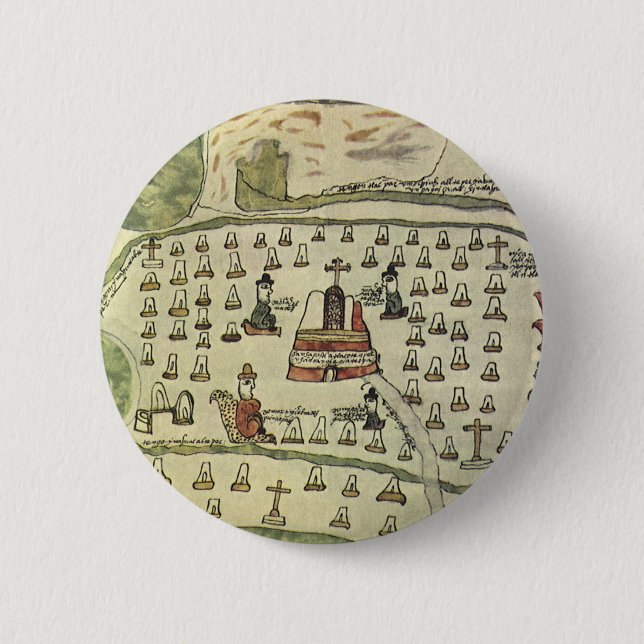 Montezumas aztekiska imperium, Antik världskarta,  Knapp (Framsida)