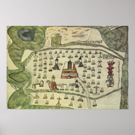 Montezumas aztekiska imperium, Antik världskarta, Poster