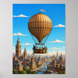 Montgolfier vetenskaplig ballong över London Poster