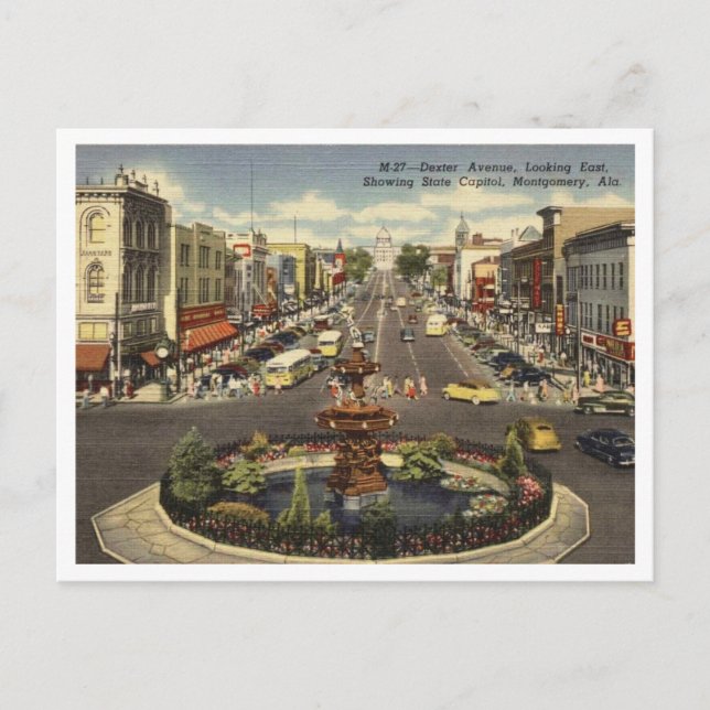 Montgomery AL Dexter Ave 1940-talet Vykort (Framsida)