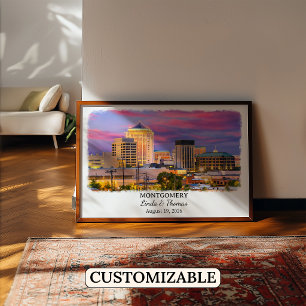 Montgomery Alabama Affisch, Akvarell, Anpassad Poster