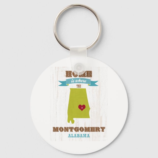 Montgomery, Alabama Karta - Hem är hjärtat Nyckelring (Framsida)