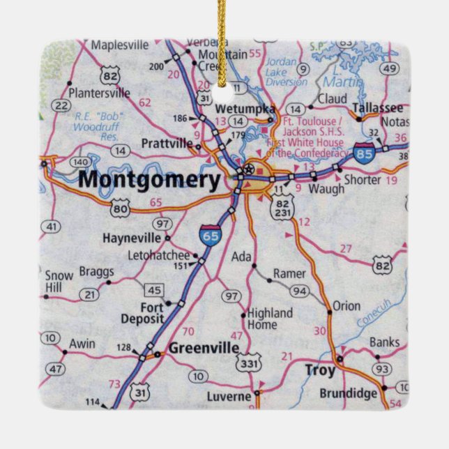 Montgomery Alabama Karta Julgransprydnad Keramik (Baksida)